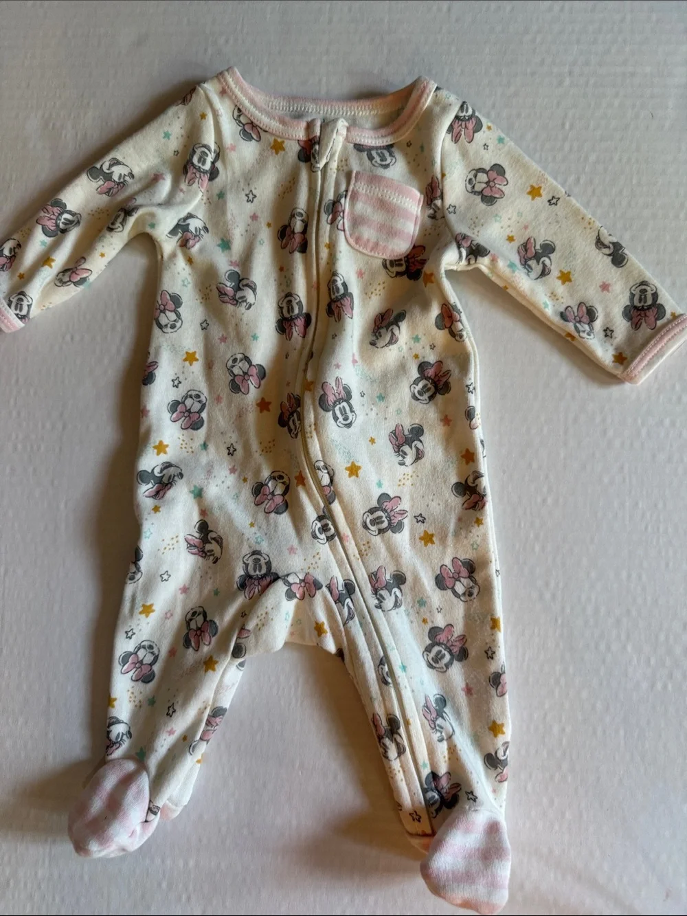 Disney Cream and Pink Minnie Mouse Footed One-Piece
